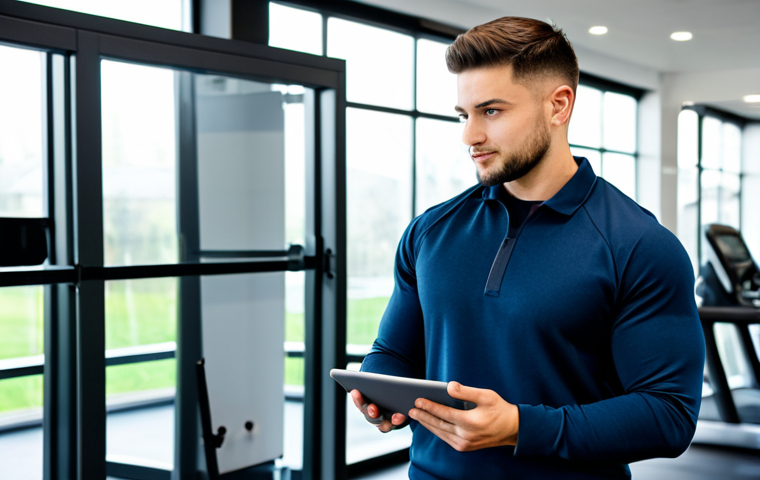 피트니스 경영사 자격증 필수 준비물 - Study Power-Up**

*   **Prompt:** A brightly lit desk scene. A student with stylish athletic wear is...