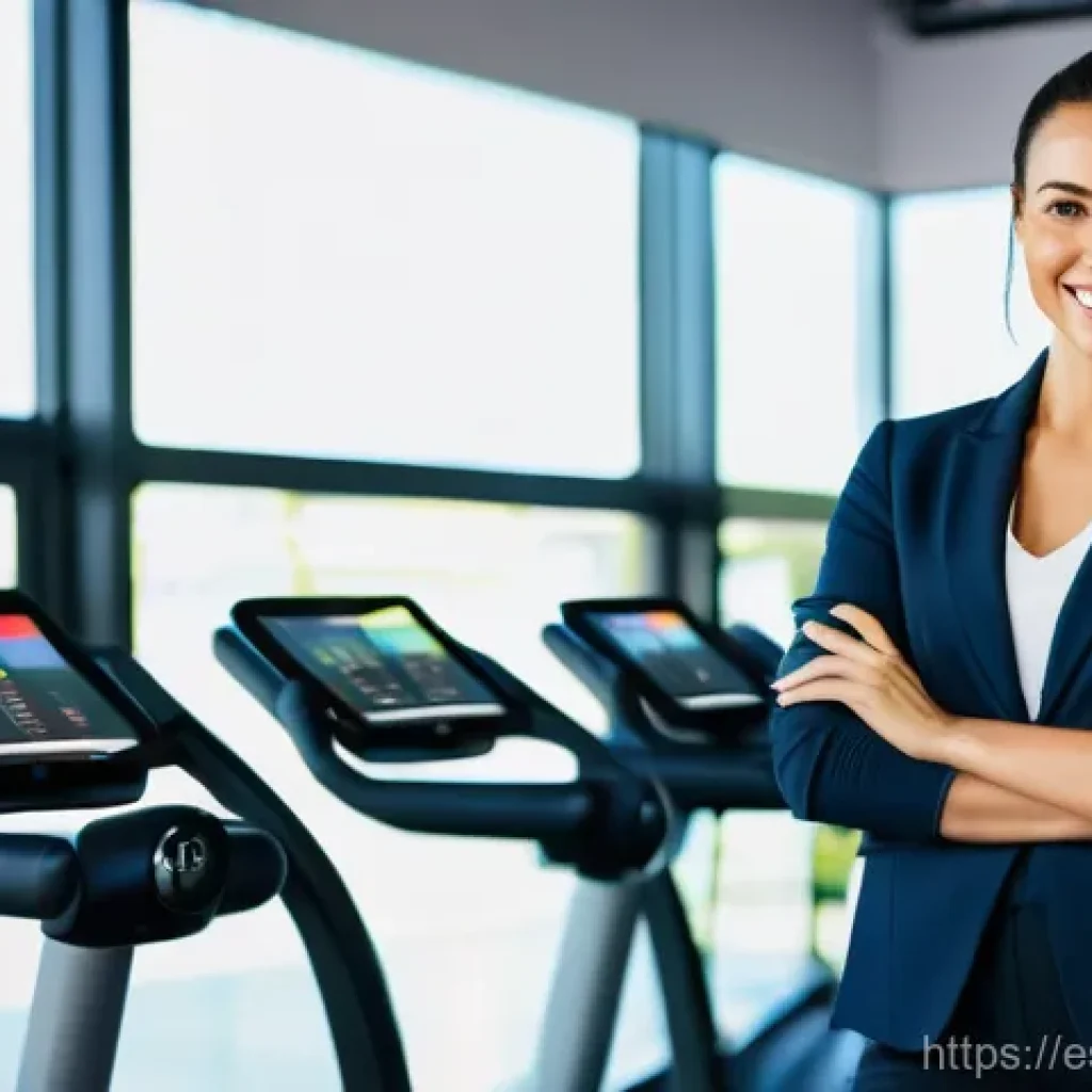 피트니스 경영사 이직 포트폴리오 작성법 - **Image Prompt:** A confident female fitness manager, aged 30s, professionally dressed in a stylish ...
