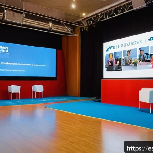 피트니스 경영사 자격증 취득 후 경력 관리 - A professional fitness event scene in a modern conference hall in Spain, featuring diverse adult att...