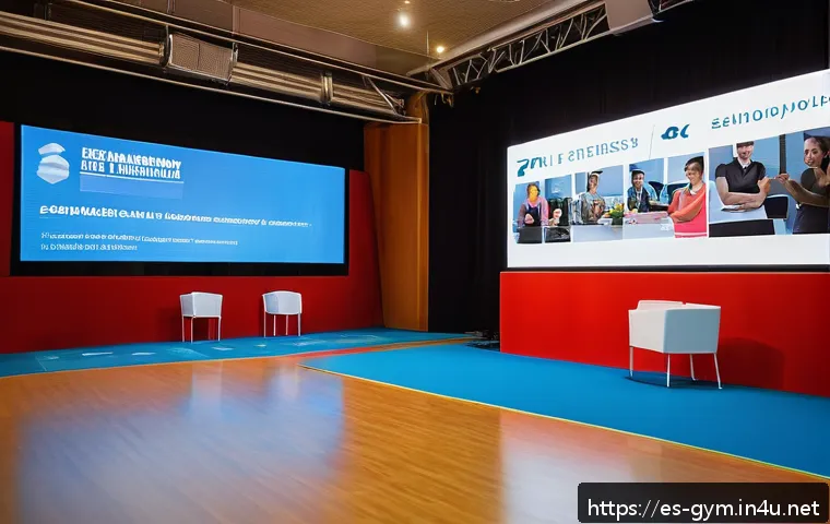 피트니스 경영사 자격증 취득 후 경력 관리 - A professional fitness event scene in a modern conference hall in Spain, featuring diverse adult att...